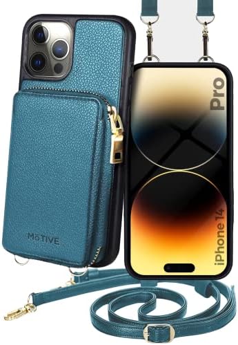 מניע למארז הארנק של iPhone 14 Pro, מארז טלפון של Crossbody עבור Apple iPhone 14 Pro, ארנק מארז ארנק רוכסן עם מחזיק כרטיס חסימת RFID | 6.1 צבע כחול צבע - סדרה מפוארת